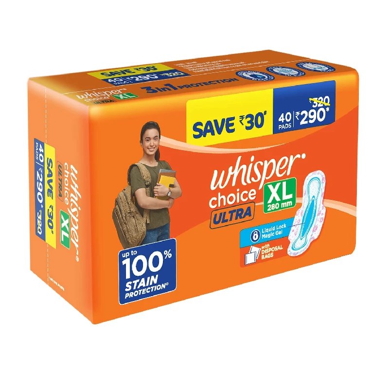 Whisper Choice Sanitary Pads with Wings, 40 Pads-2.webp